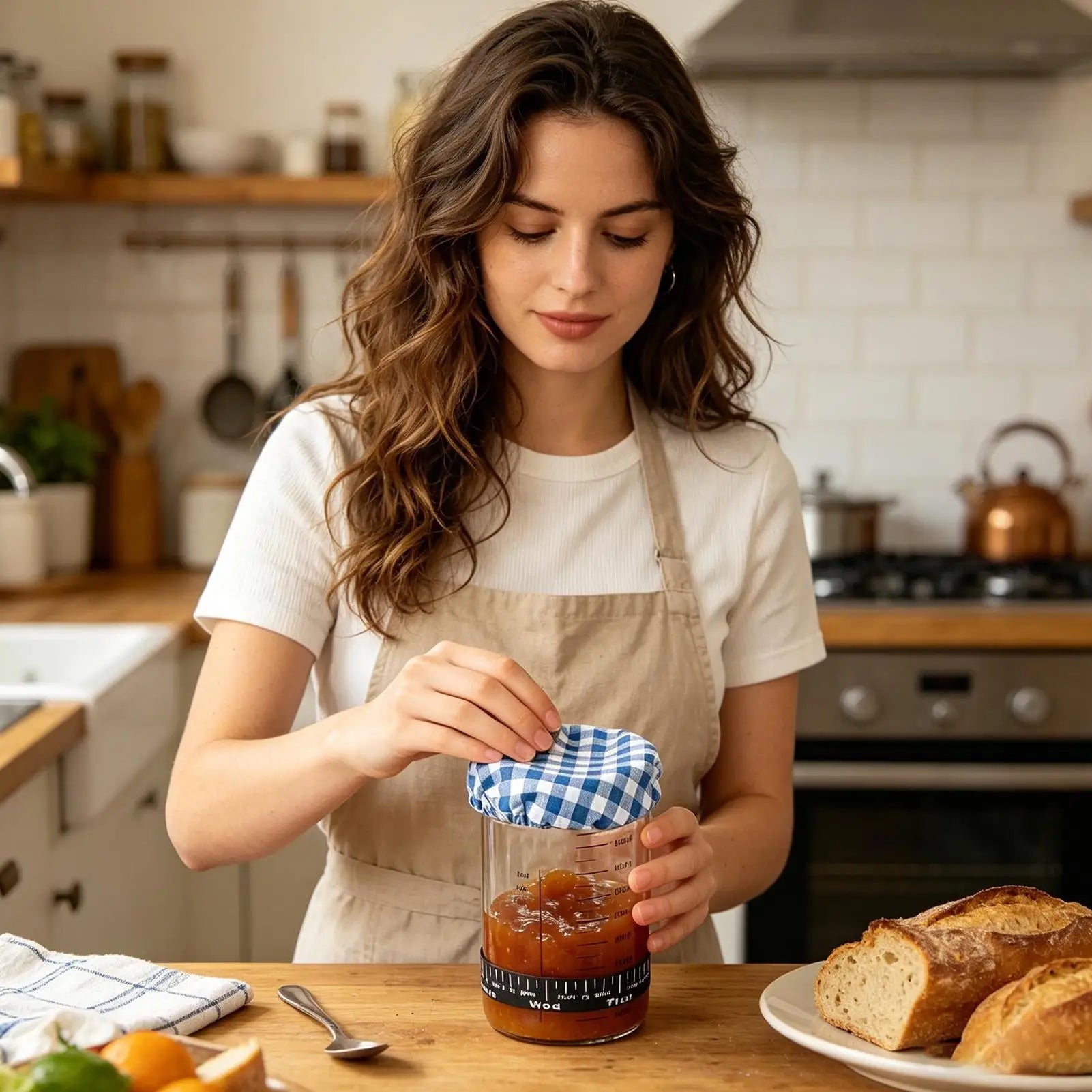 Sourdough Jar Covers Reusable Breathable Elastic Cloth Lids Plaid