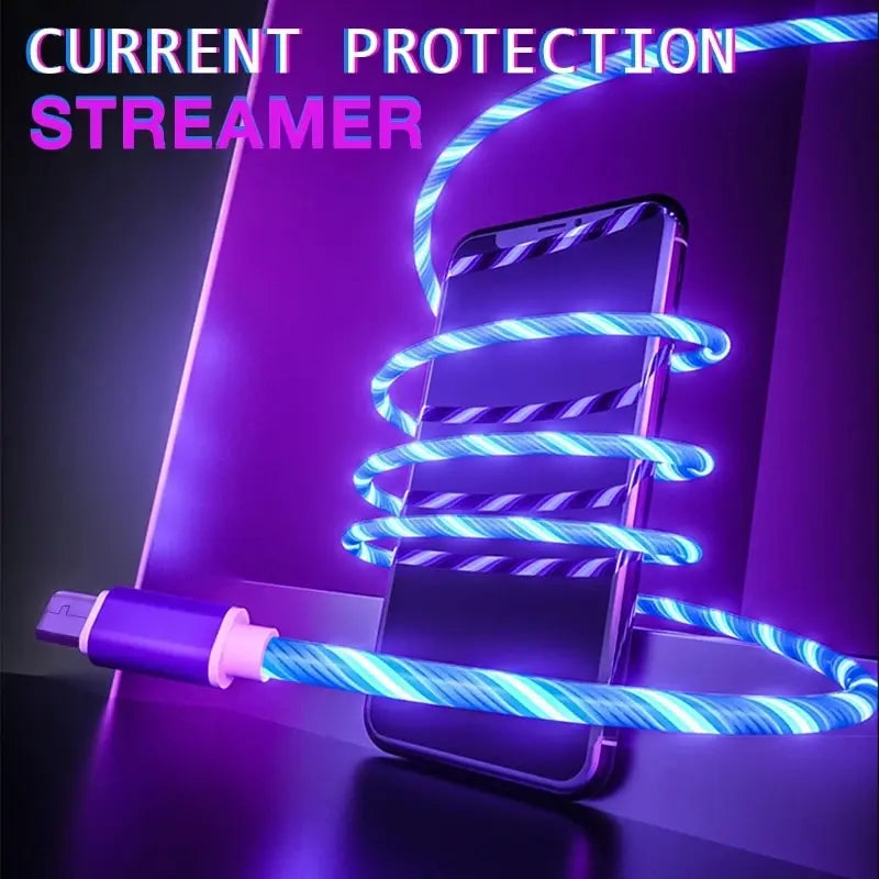 2m C Glowing Cable Mobile Phone Charging Cables LED Light Charger Zpaxo