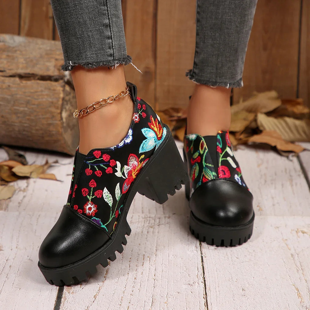 Trend Women High Heel Pumps Trend Casual Heels Female Flower Fashion Leather Women Shoes Spring Autumn 2025 New High Heels Zpaxo