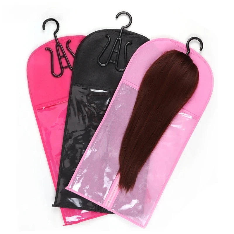 1Set Wig Storage Bag With Hanger Hair Bags With Plastic Hanger For Virgin Hair Black Wig Organizer Hangers For Multiple Wigs New Zpaxo
