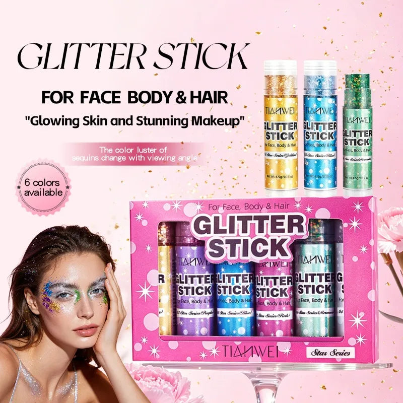 Sparkling Sequins Glitter Gel Stick Pearl Sequin Face Body Cosmetic Zpaxo 6Pcs Set
