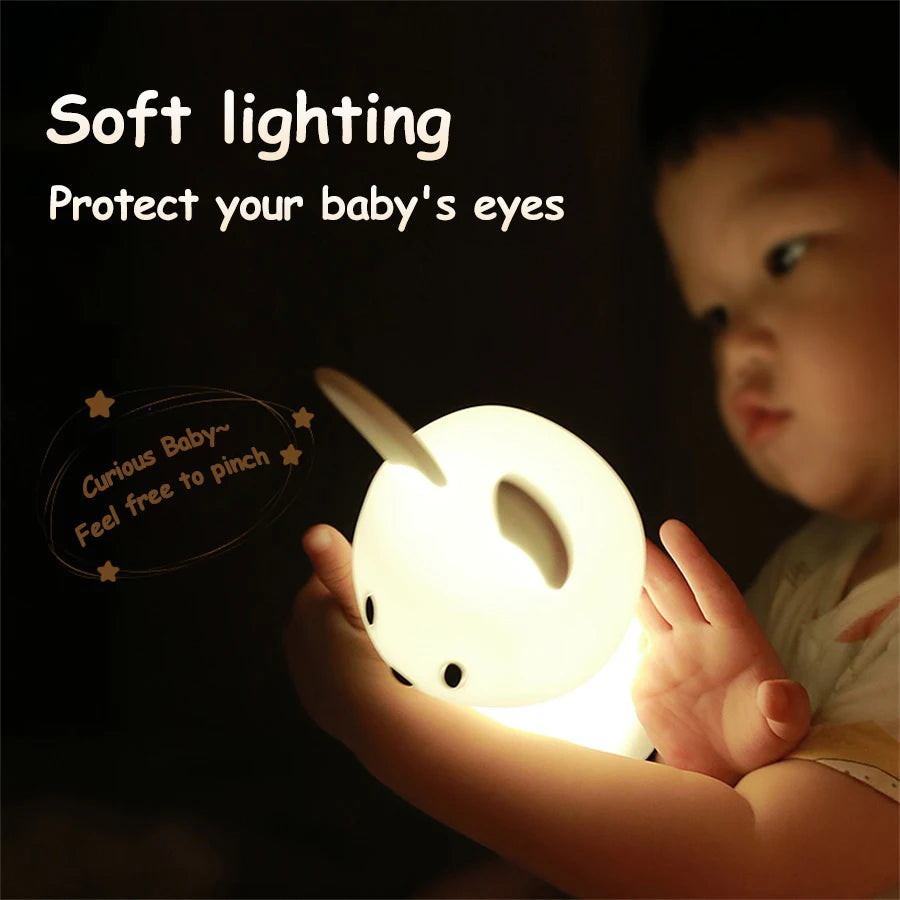 LED Night Light Cute Rabbit Animal Cartoon Silicone Lamp Dimmable USB Rechargeable for Children Kids Bedroom Gift Sleeping Light Zpaxo