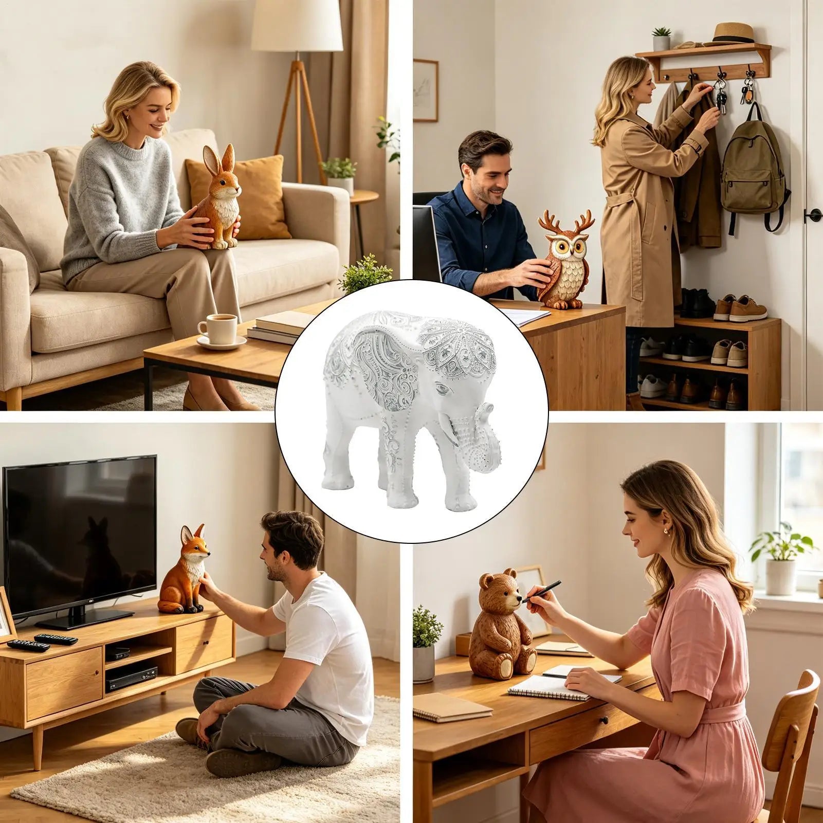 Elephant Statue Resin Decorative Collectible Health Strength Home