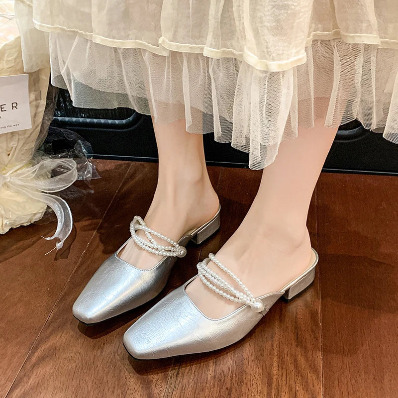 2026 Square Head Heel Women's Summer Outdoor Half Slippers Rubber