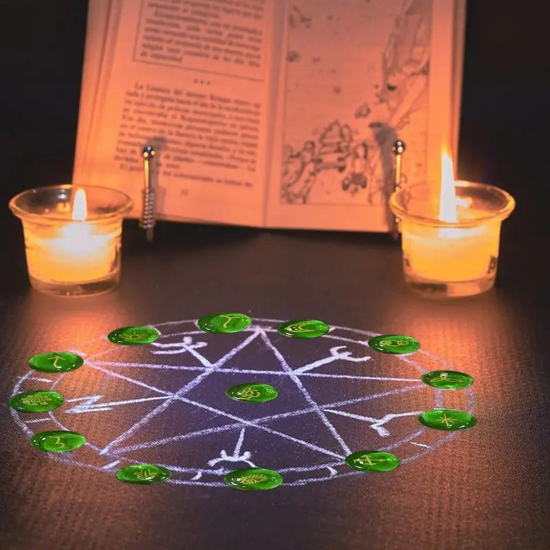 Green Rune Stones Beginners Glass Runes Book Witches Velvet