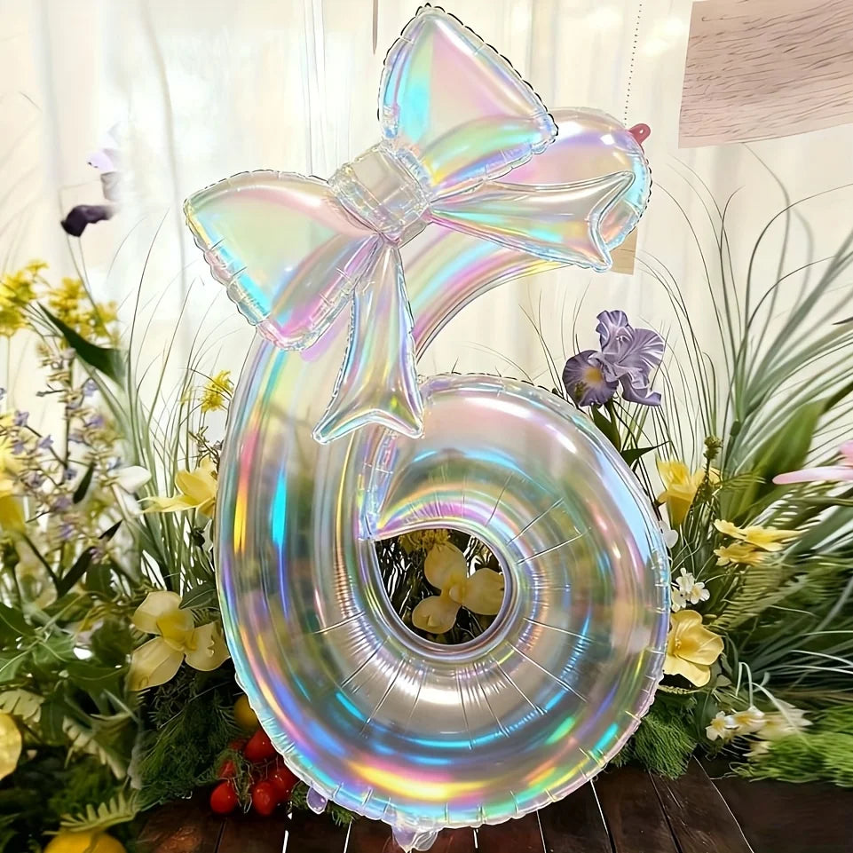 Number 0-9 Foil Balloons Large Iridescent Transparent 24-inch Bow Zpaxo 6 40inch
