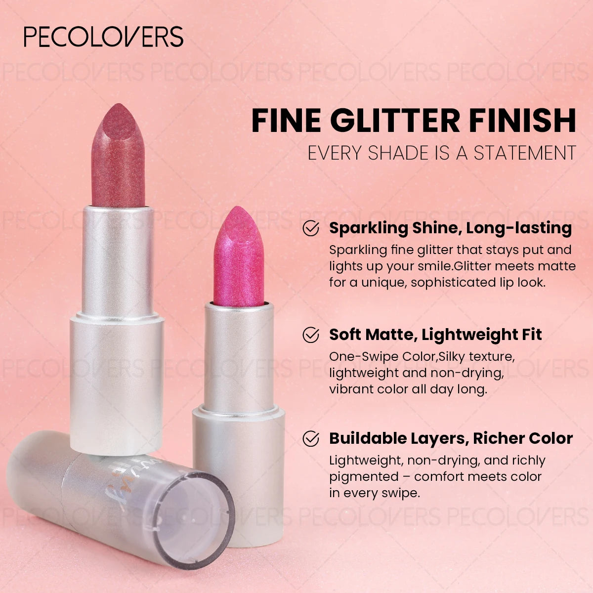 1PC Glitter Pearl, Various Shades, Cream Texture, Non-stick Cup, Sparkling Lipstick, Suitable for Christmas, Halloween Makeup Zpaxo