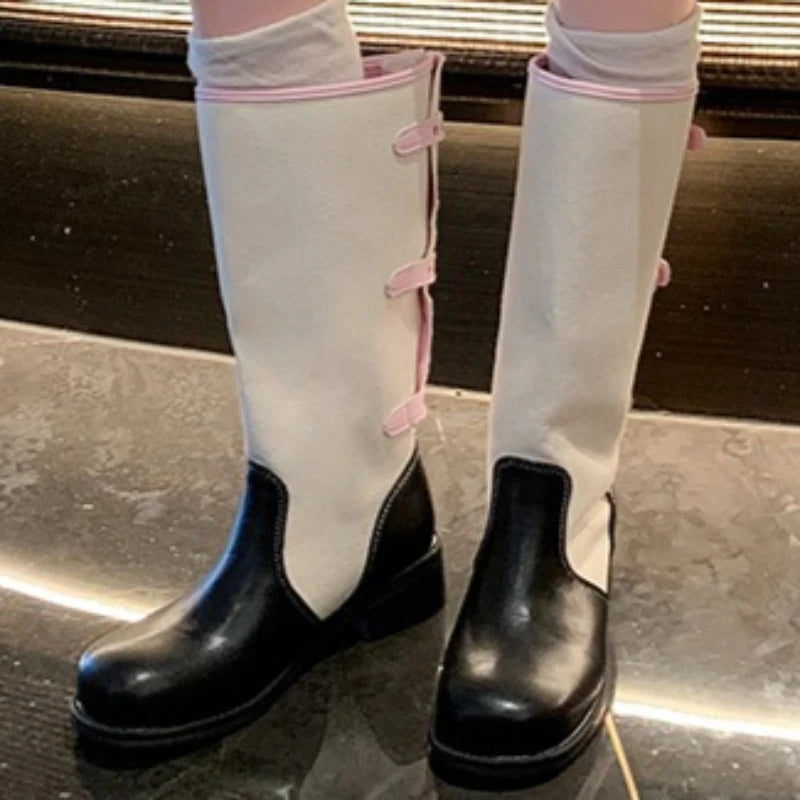 Spring Autumn Women's Round Toe Vintage Comfortable Mid Heel Boots Zpaxo