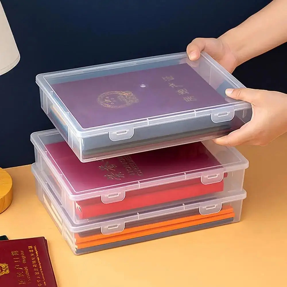 1Pc Transparent Storage Container Plastic Dustproof Box Stationery Jewelry Portable Large Capacity A4 A5 File Organizer Supplies Zpaxo