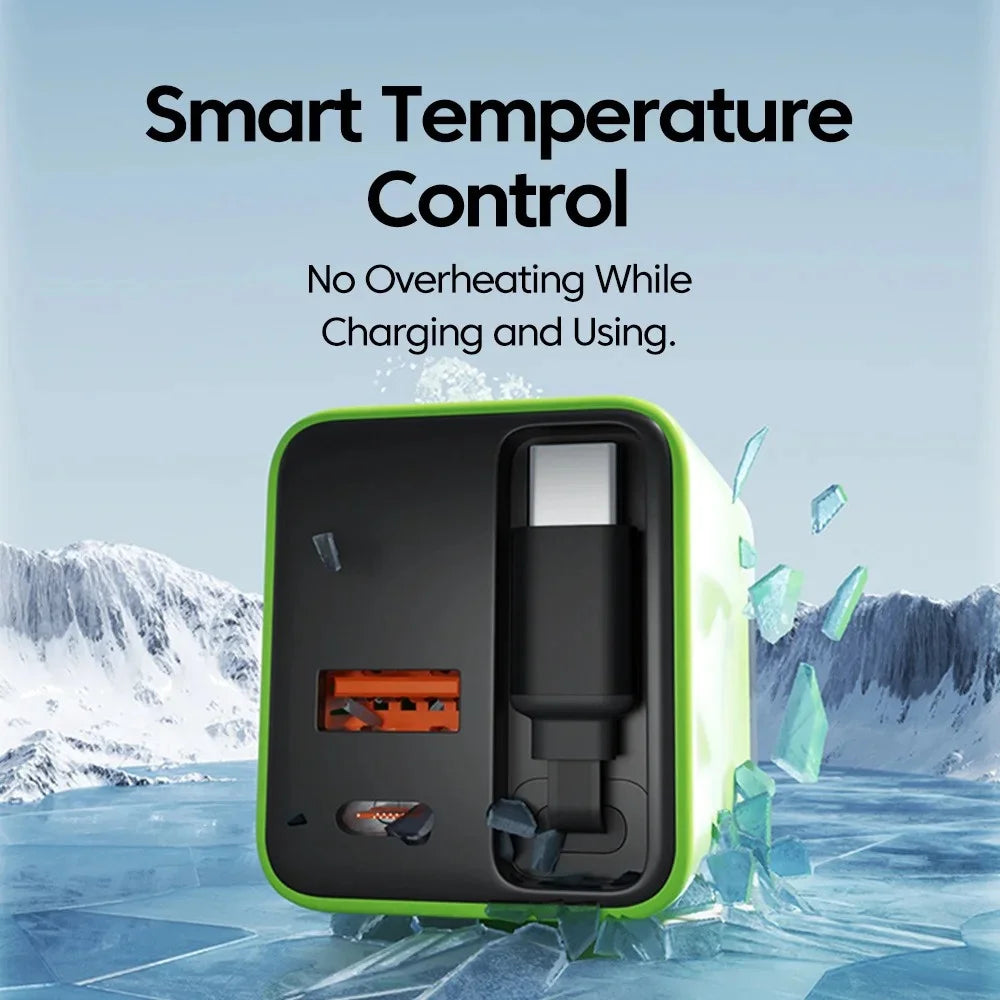 WALKESEN 80W GaN 3-in-1 Fast Charger with Retractable USB-C Cable GaN Fast Charger Zpaxo