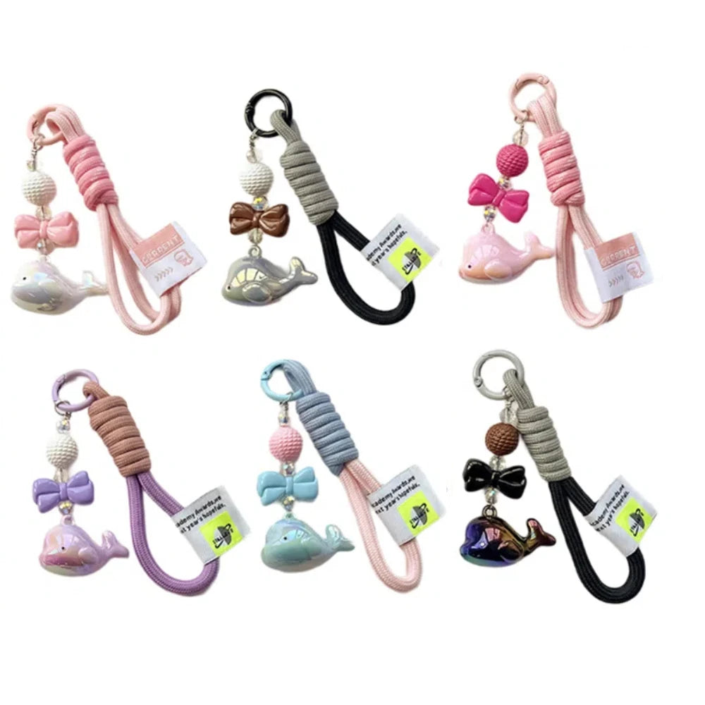 Creative Cartoon Whale Keychain Acrylic Backpack Hanging Woven Rope Pendant Earphone Case Decoration Ornaments Car Key Ring Toys Zpaxo