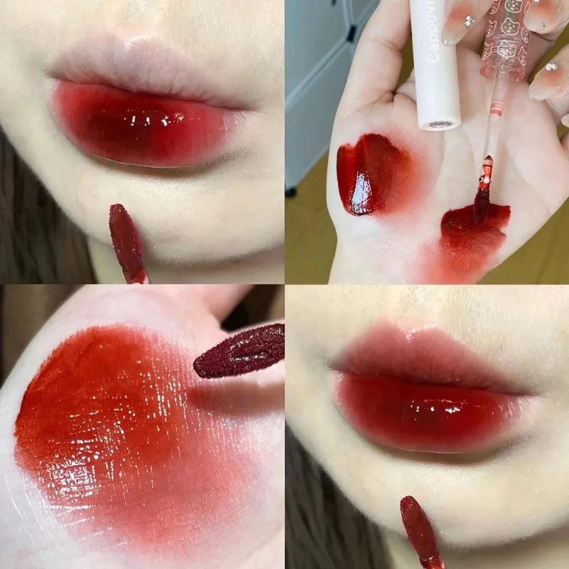 Cherry Red Mirror Water Lip Gloss Waterproof Glaze Transparent Glass