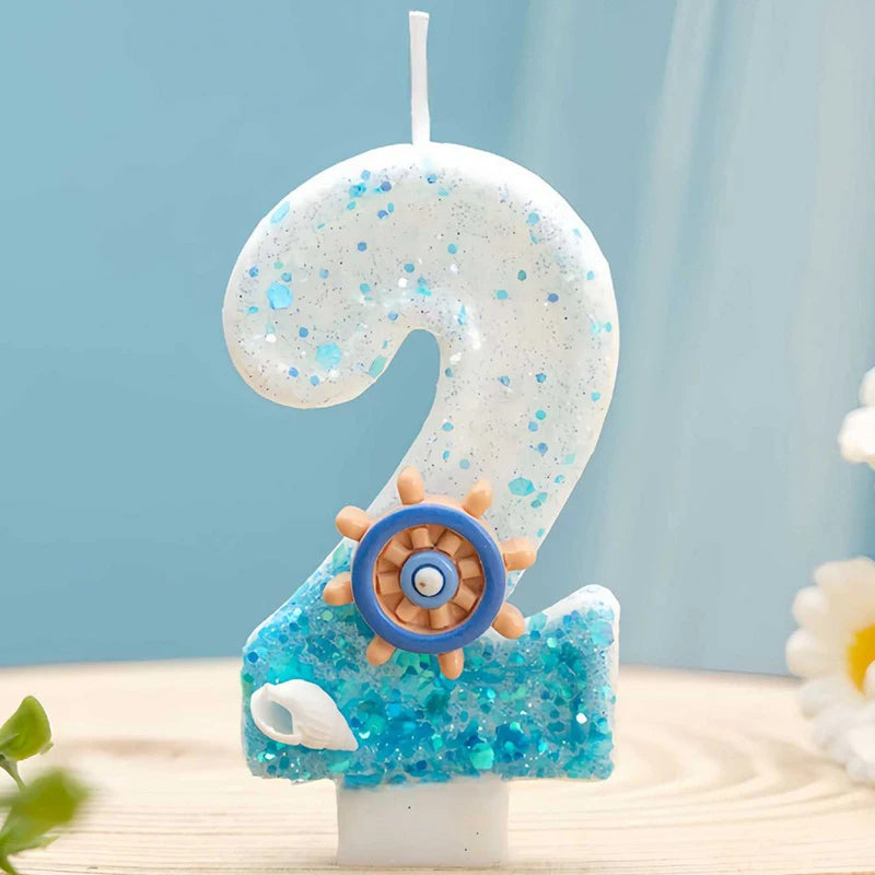 Ocean-themed Ship's Wheel Sequined Digital Birthday Candles