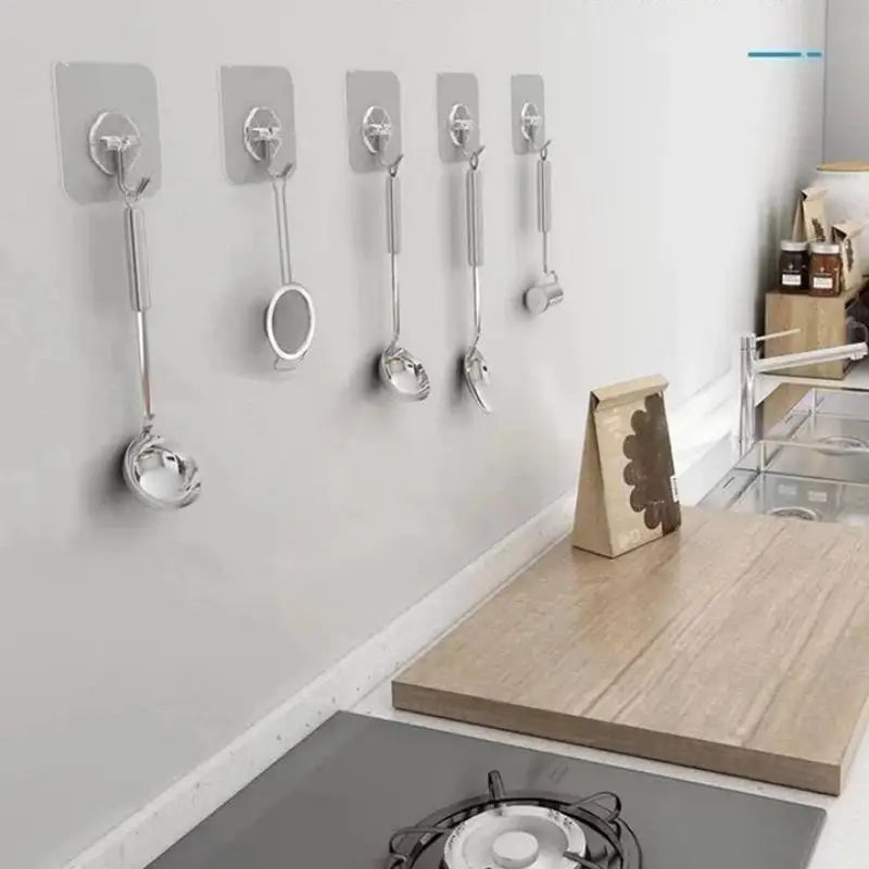10- Transparent Stainless Steel Strong Self Adhesive Hooks Key