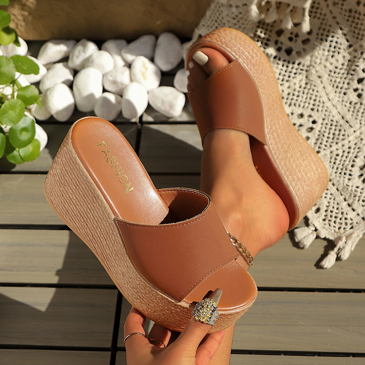 Summer Women Platform Sandals Fashion Casual Lightweight Sandals Peep-Toe Wedge Shoes Woman High-Heeled Outdoor Slides Women Zpaxo camel 42