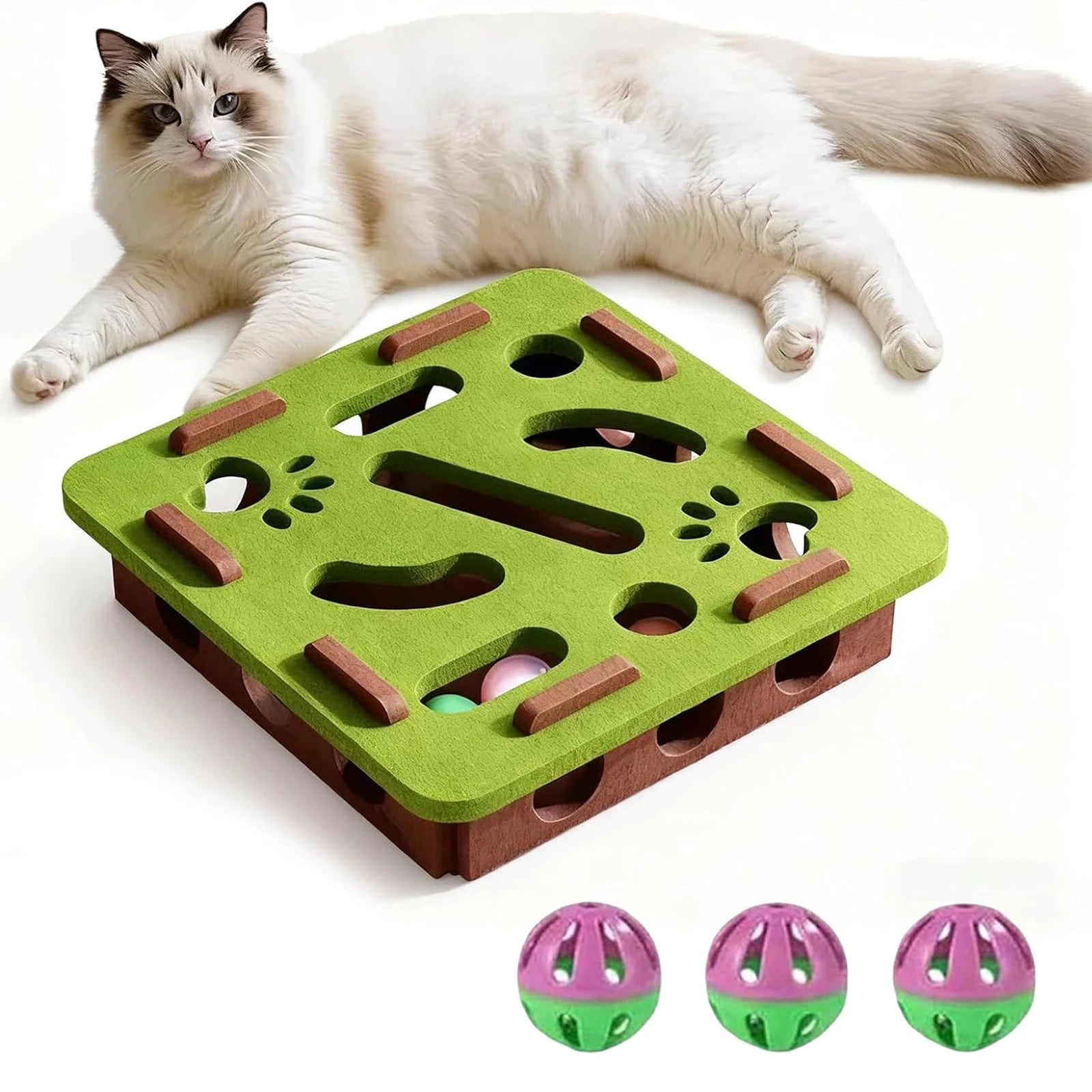 Cat Scratch Puzzle Enrichment Box 3 Bell Balls Kitten Nail File
