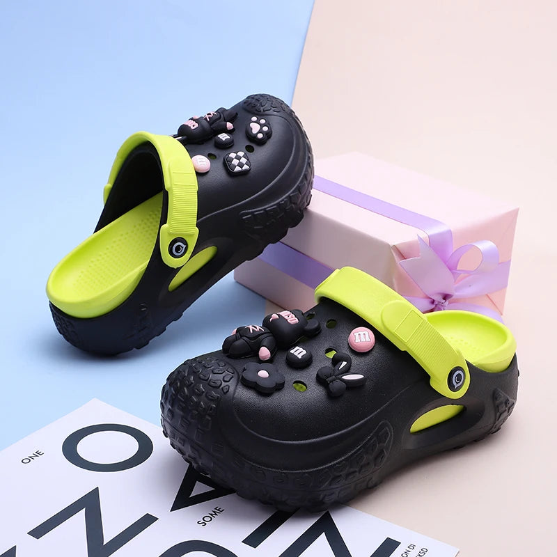 Women's Trendy Platform Clogs Cartoon Animation Hollow Summer Beach Zpaxo black 37-38