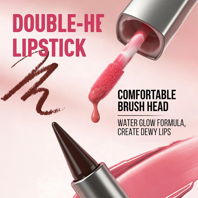 2 in1 Tapered Gradient Lipliner Pen Nude Brown Mirror Glass Lip Gloss Waterproof Lip Contour Matte Lip Liner Non Stick Makeup Zpaxo