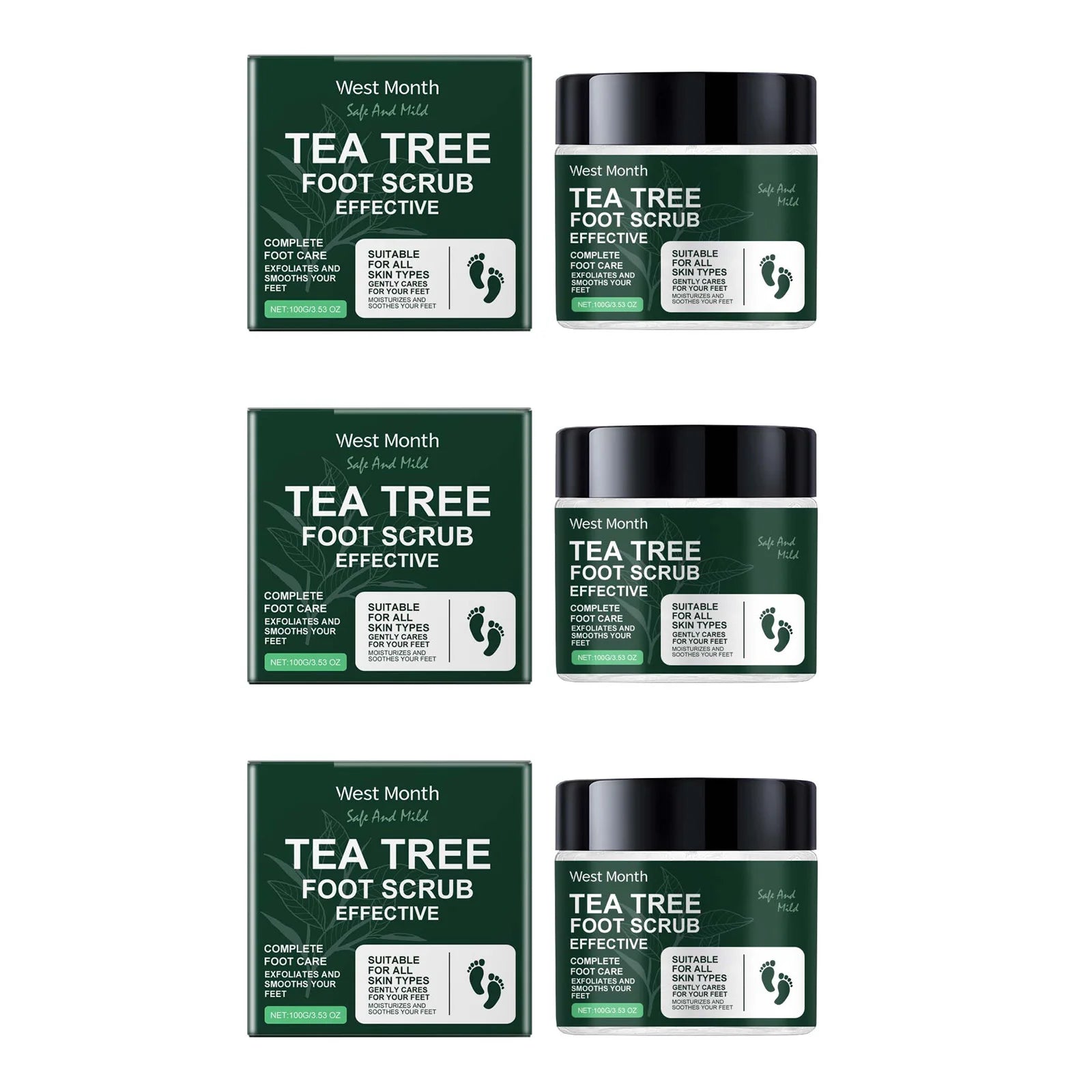 Hoygi Tea Tree Foot Scrub – Exfoliate & Soften Dry Feet Foot Scrub Zpaxo 3 x 100g Boxed