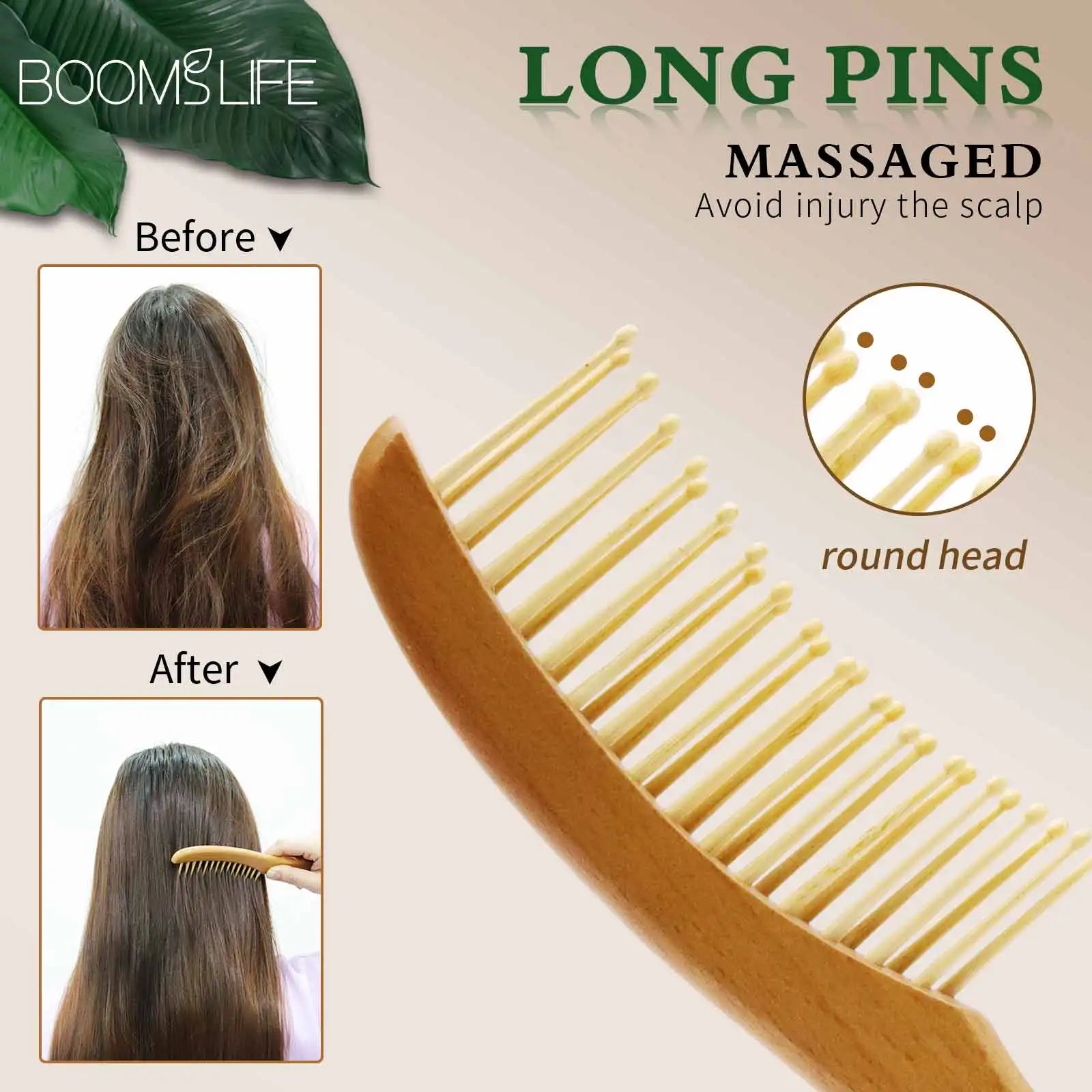 Wooden Hair Brush Wide Tooth Wet Hair Combs Anti-Static Styling Comb for Long Hair Head Acupuncture Point Massage Gift for Women Zpaxo