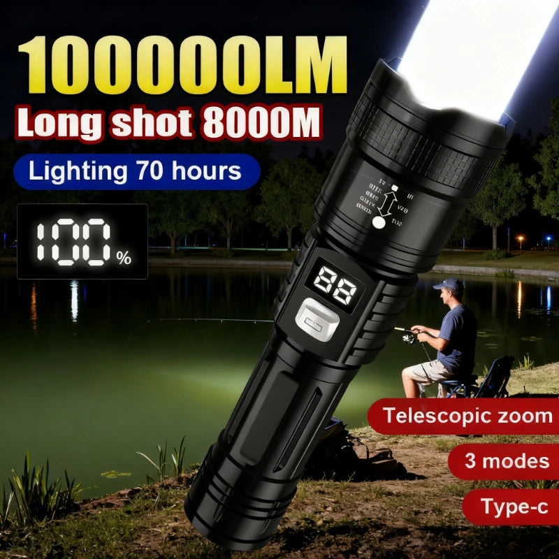 100000LM Bright Flashlight Rechargeable LED Torch Long Range Tactical Zpaxo