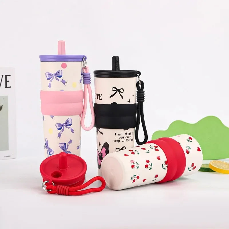 Stainless Steel 710ML Insulated Cup for Boys and Girls, Portable Cooling Ice Cream King Cup, Outdoor with Lifting Rope Straw Cup Zpaxo