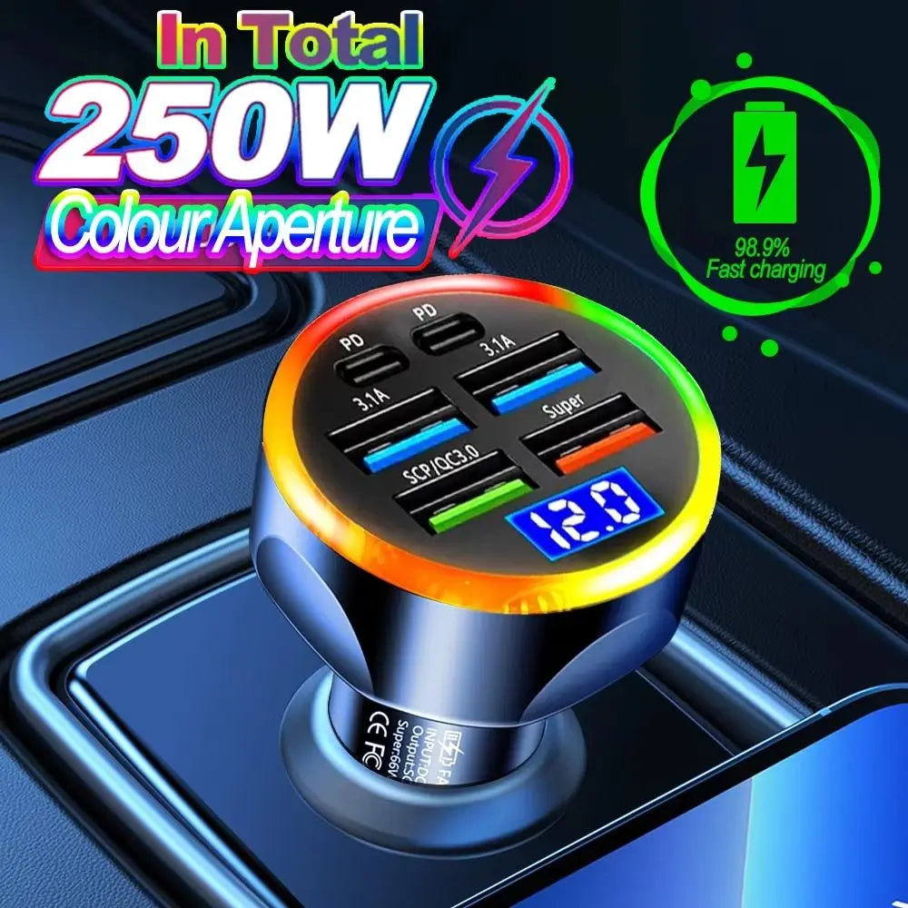 Dual USB Output Mobile Phone Car Charger C Fast Charging 6 Ports Zpaxo