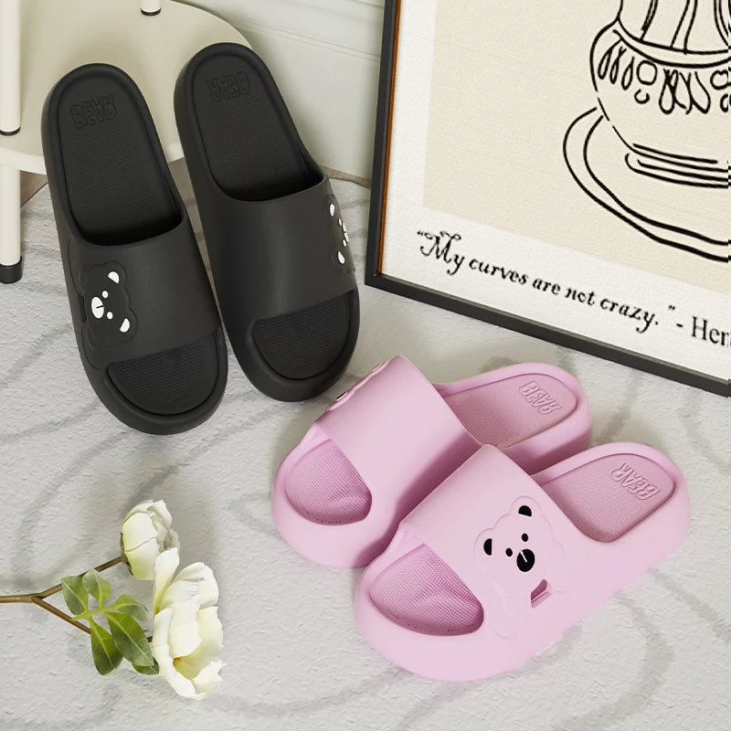 Fashion Women's Slippers Indoor Soft Sole Cartoon Bear Slides