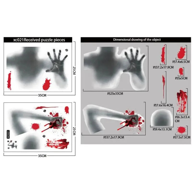 Blood Skull Window Stickers Horror Bloodstains Wall Handprints