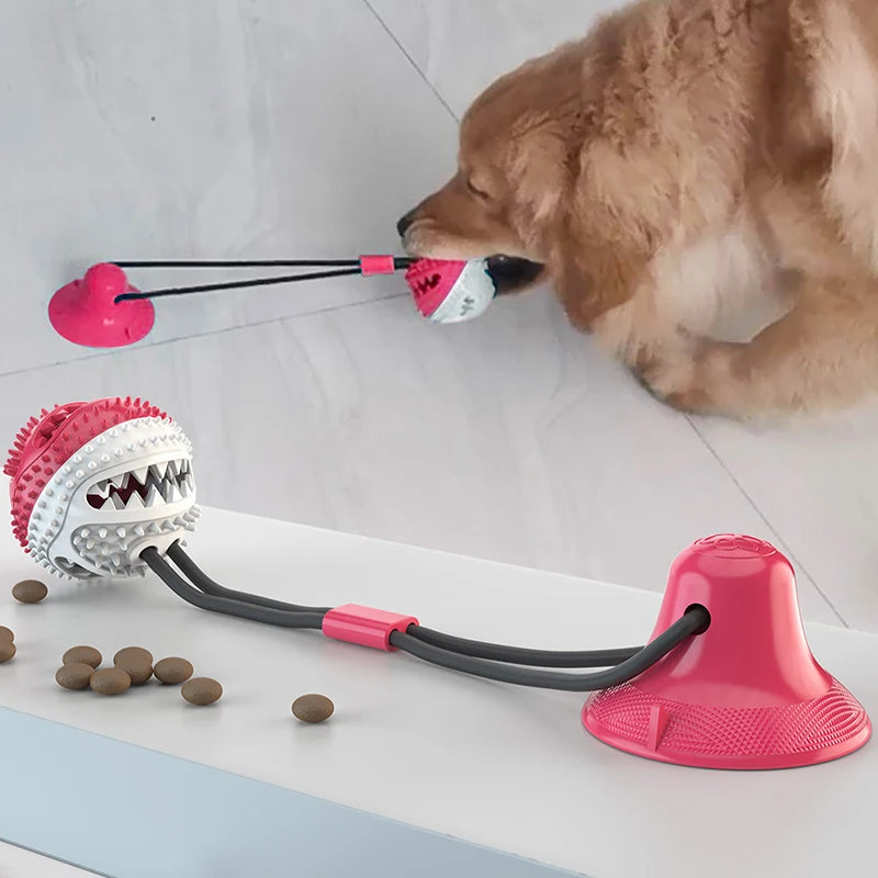 Dog Toys Suction Cups Pull Ropes Food Dispensing Balls Tpr Pet Zpaxo Red and White one size