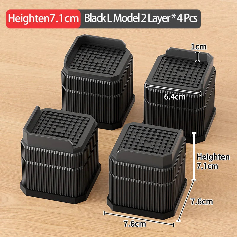 Adjustable Height Furniture Risers Load Bearing Triple Anti Slip Sofa Zpaxo Black L 4PCS