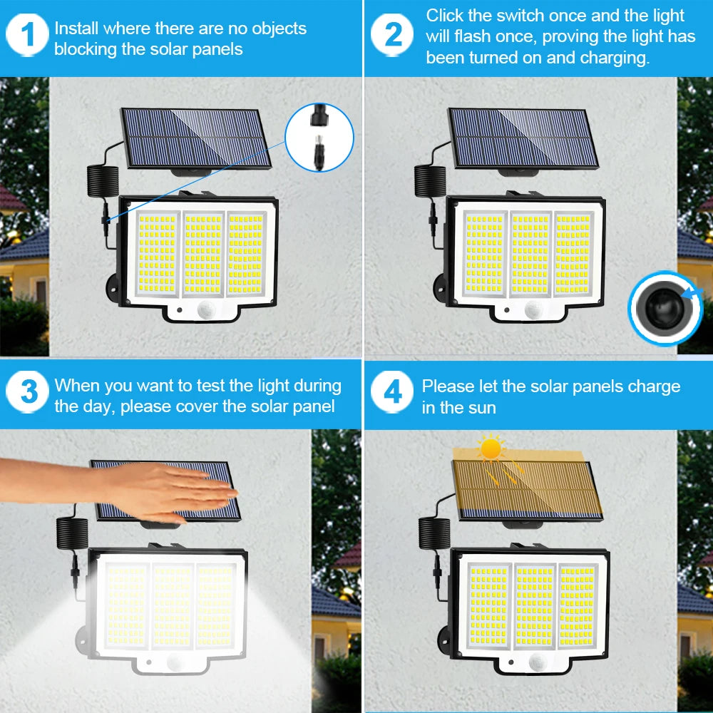 Solar Outdoor Light 210LED Flood Lights With Remote Solar Motion Sensor 3 Modes Solar Powered Security Light For Outside Patio Zpaxo