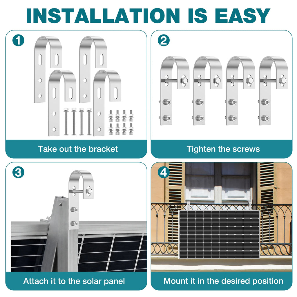 Balcony Power Station Bracket 304 Stainless Steel Solar Panel Mounting Hooks Set Drill Free PV Module Railing Clamp For Garage R Zpaxo