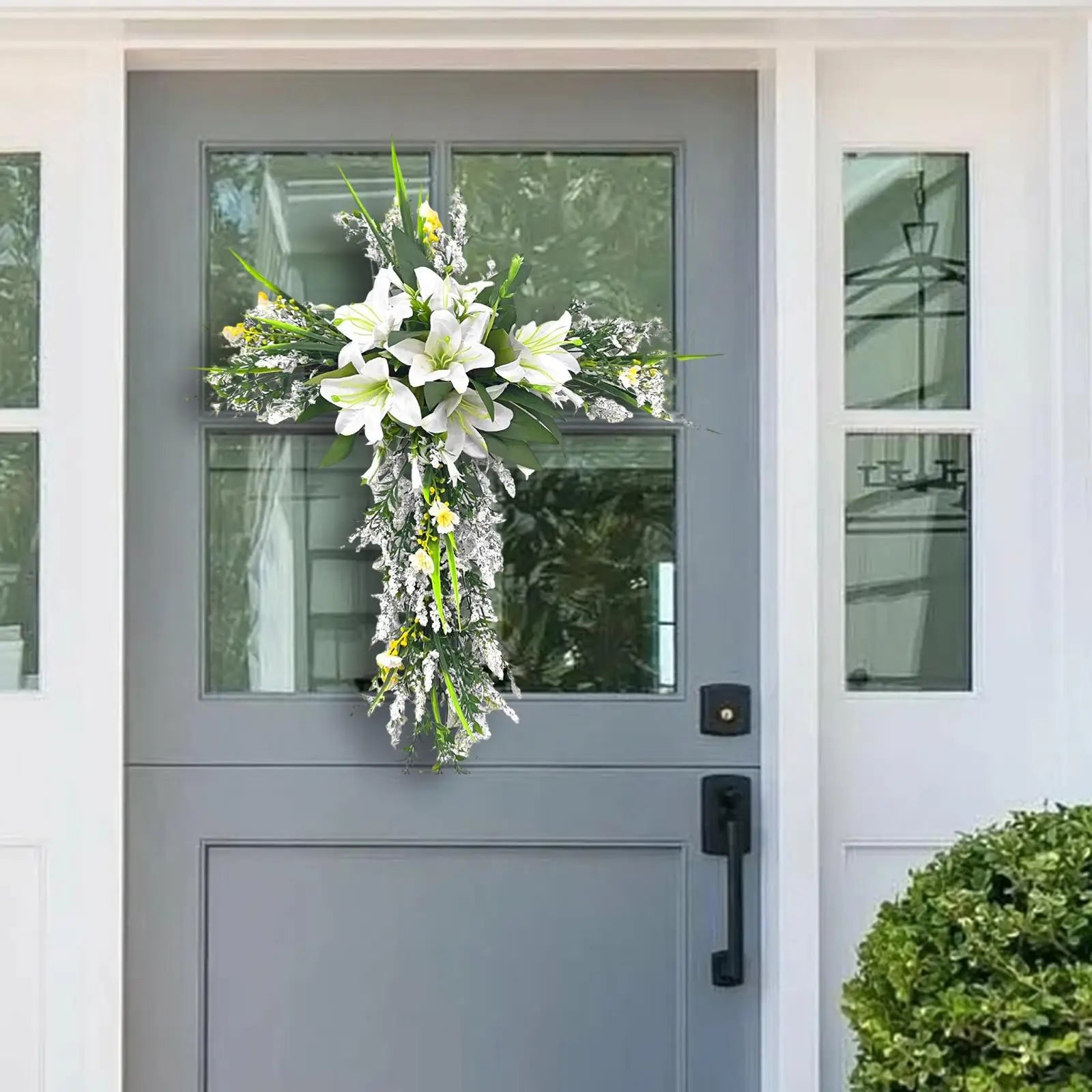 Easter Liliaceous Cross Wreath Garland Welcome Sign 20x15.7inch Artificial Flower for Indoor Outdoor Multipurpose Sturdy Zpaxo
