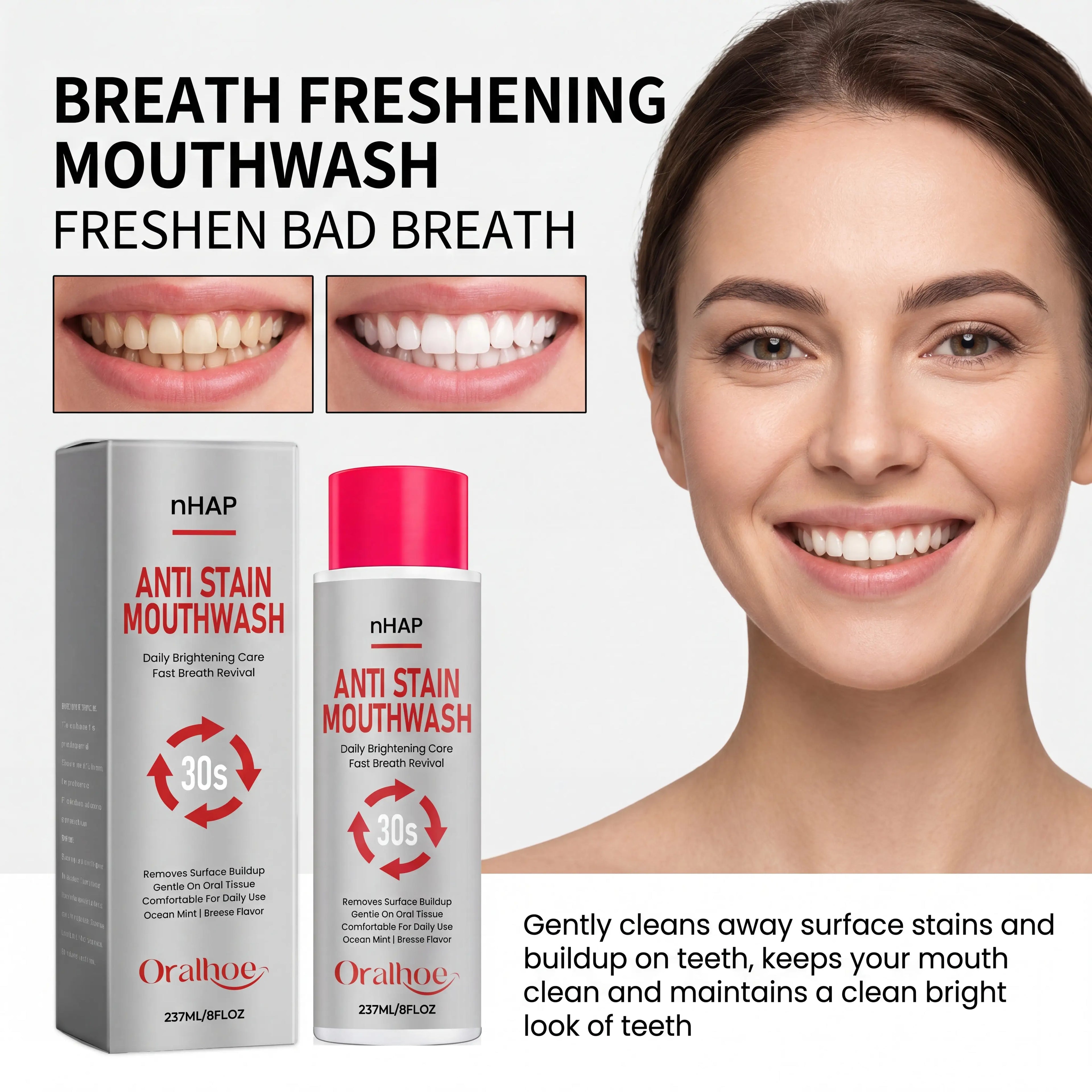 Mild Mint Mouthwash Daily Oral Cleaning Liquid Sensitive Gum Care Refreshing Breath Stain Control Mouth Wash Bottle 237ml Zpaxo