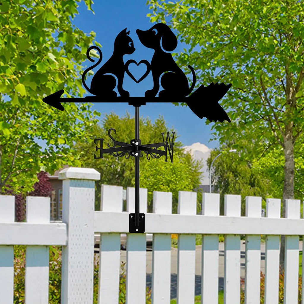 Dog & Cat Silhouette Metal Weathervane | Wind Direction Indicator Garden Weathervane Zpaxo