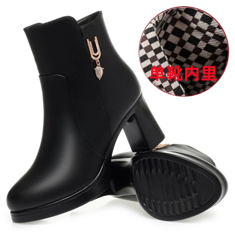 CINESSD Women's Boots Warm Wool Booties Heel Ankle 2023 Winter Zpaxo 329Black 7cm heels 38 CN