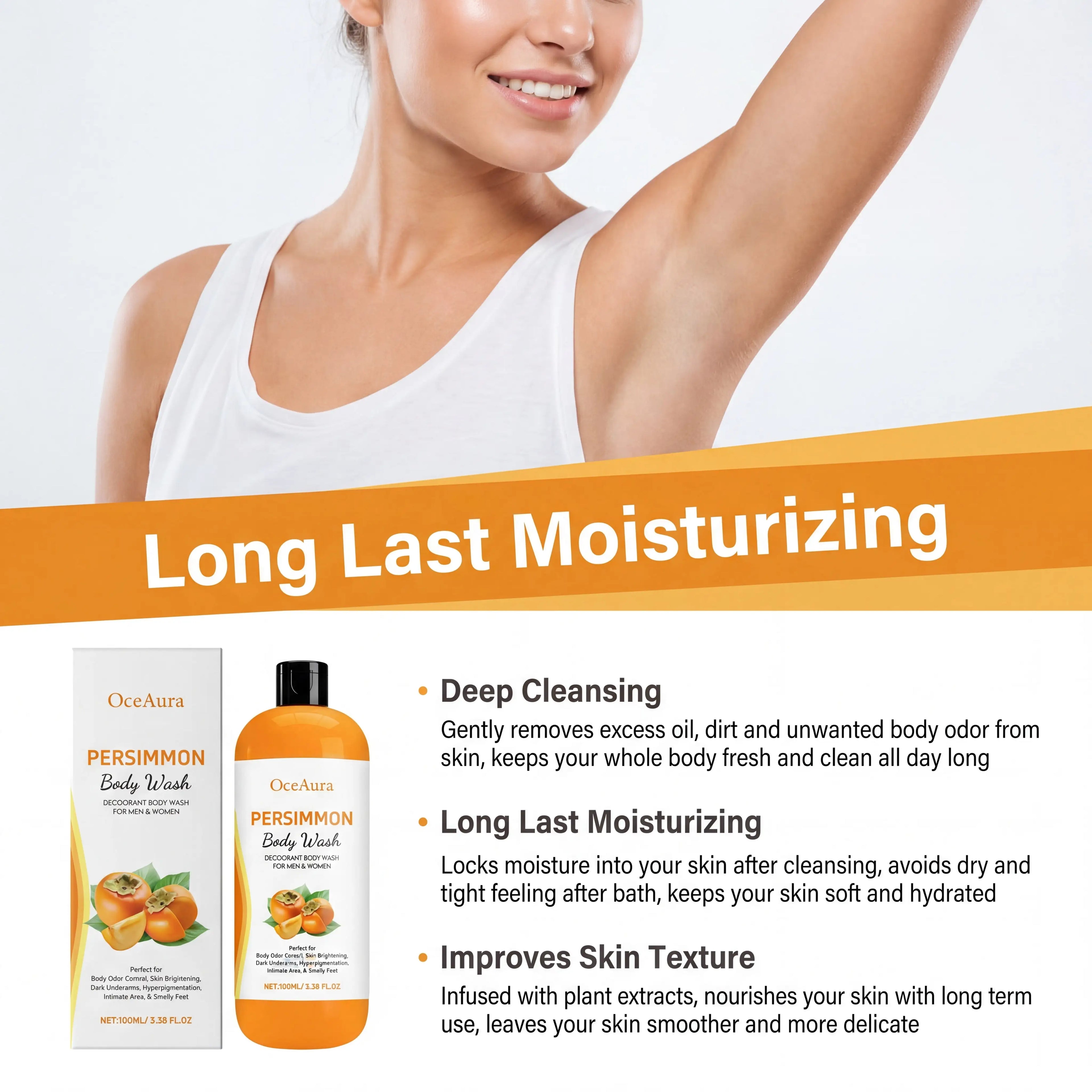 100ml Persimmon Body Wash Rosemary Lavender Dry Skin Remedy Moisturizing Without Greasiness Unisex Refreshing Texture Shower Gel Zpaxo