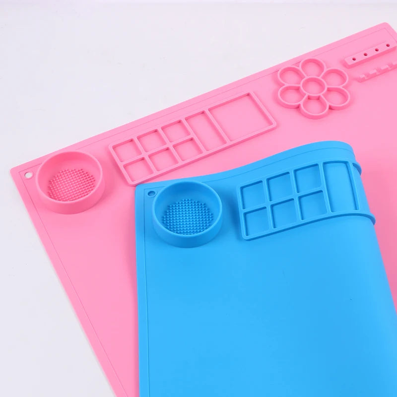 Silicone Painting Mat Kids Art Crafts Pads with Cup and Paint Brush Holder Palette DIY Handmade Mat Zpaxo