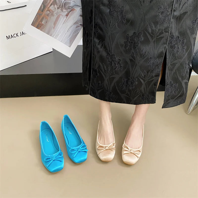 Flat Shoes for Women Spring/summer 2025 New Butterfly Bow Square Toe ballet shoes Shallow Women's Shoes Ladies Loafers Women Zpaxo