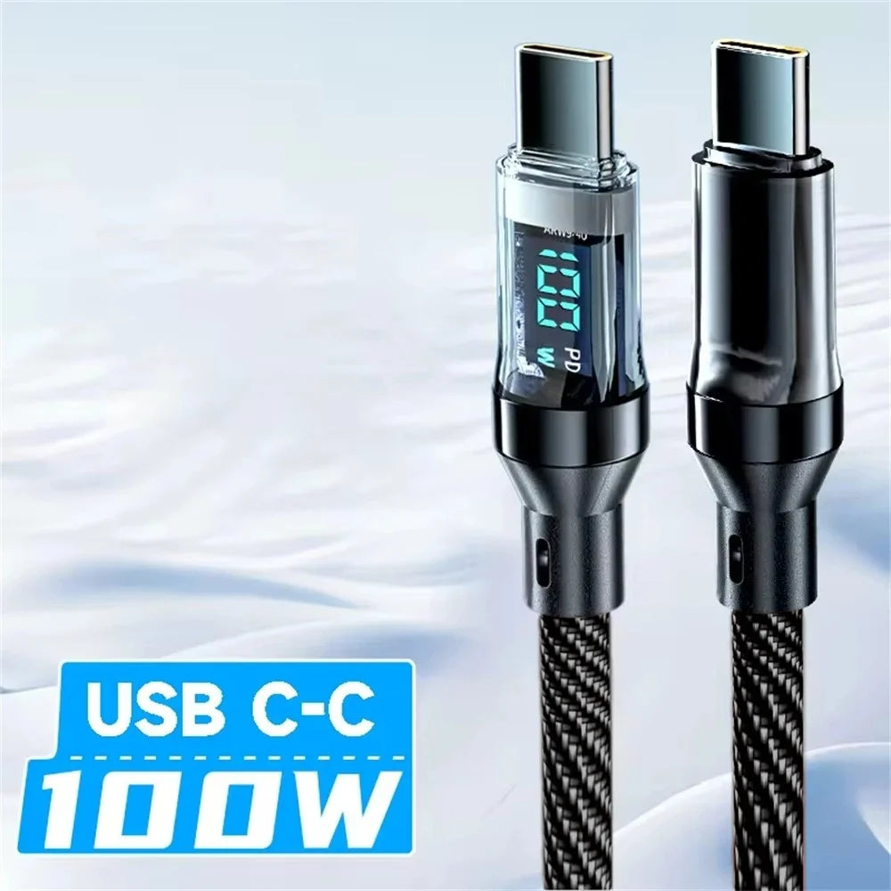 120W USB Type C Cable Super Fast Charging Cable With LED Display 100W PD Type-C Data Cord For Universal USB Charging USB C Cable Zpaxo 100W PD Type C Cable 1.5m