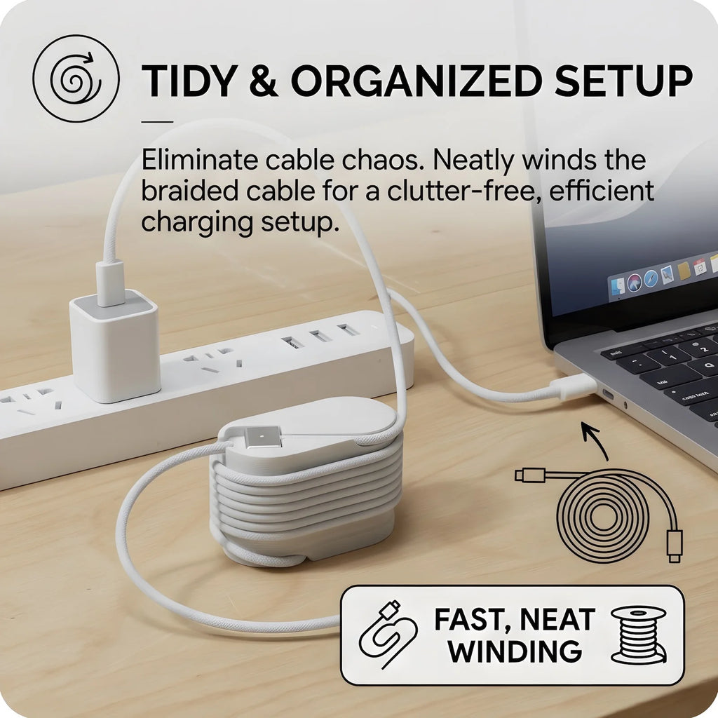 3D Printed Cable Organizer Macbook Air Magsafe 3 Cord Winder Portable