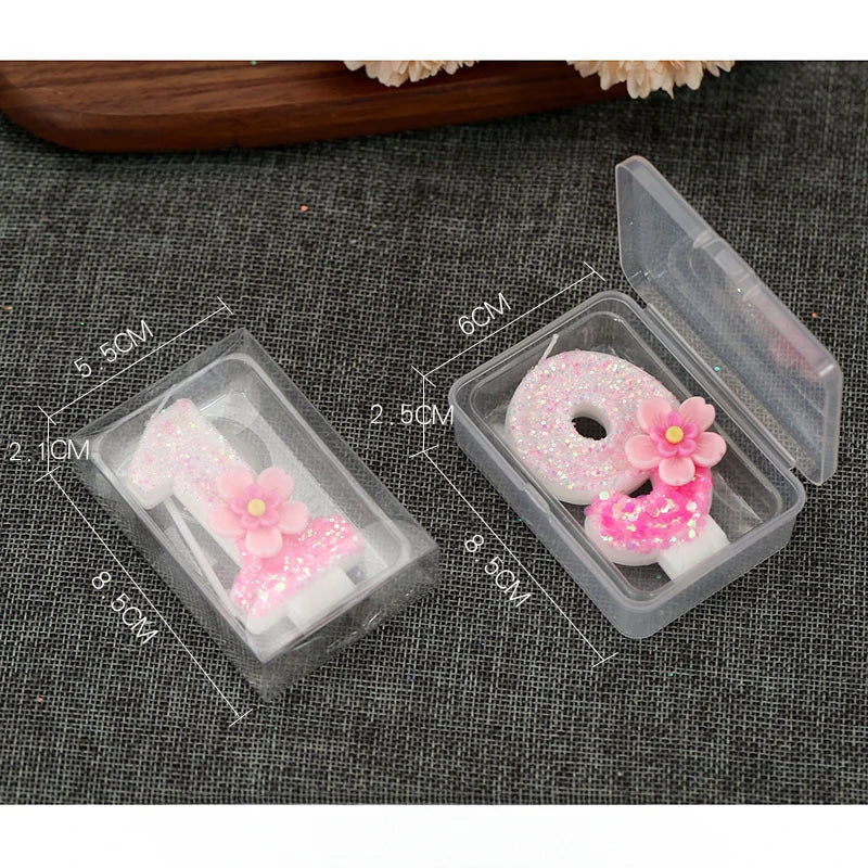 Creative Birthday Candles Pink Gradient Glitter Flower Number Cake