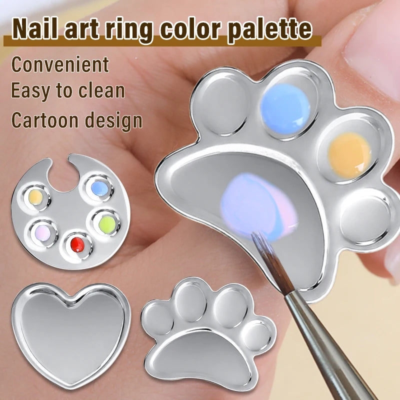 New Nail Ring Color Palette Stainless Steel Nail Art Mixing Color Drawing Pallet Gel Nail Polish Painting Board Color Palette Zpaxo