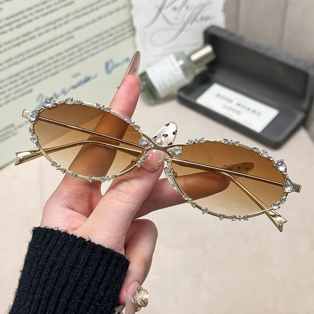 New Retro Diamond Women Sunglasses Punk Silver Shades Oval Sunglasses UV400 Men Sun Glasses Gift Zpaxo 5