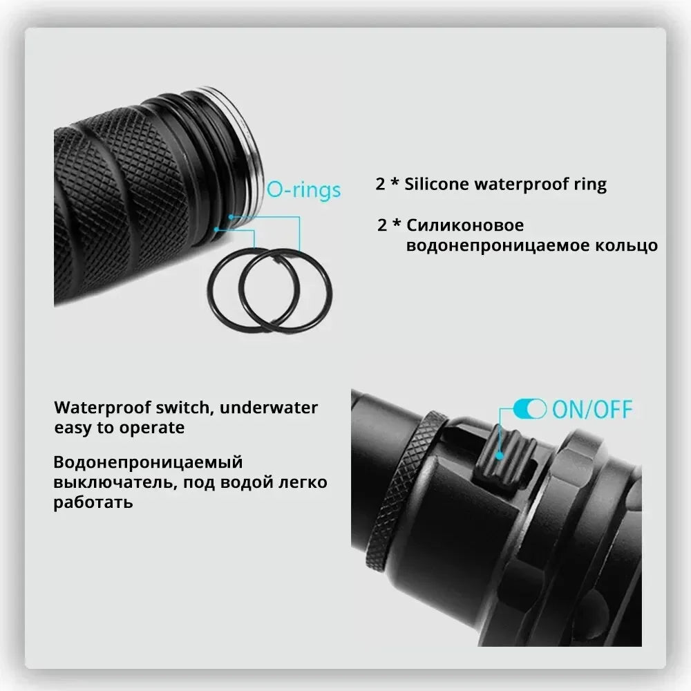 IP68 Diving Flashlight – 1000 Lumen T6 LED & 18650 Battery Diving Flashlight Zpaxo
