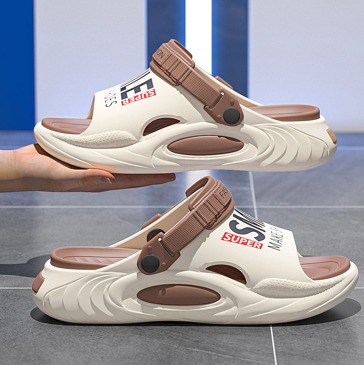 Outdoor Women Mens Summer 2025 Men's Slippers EVA Lightweight Slides Zpaxo Khaki 42-43