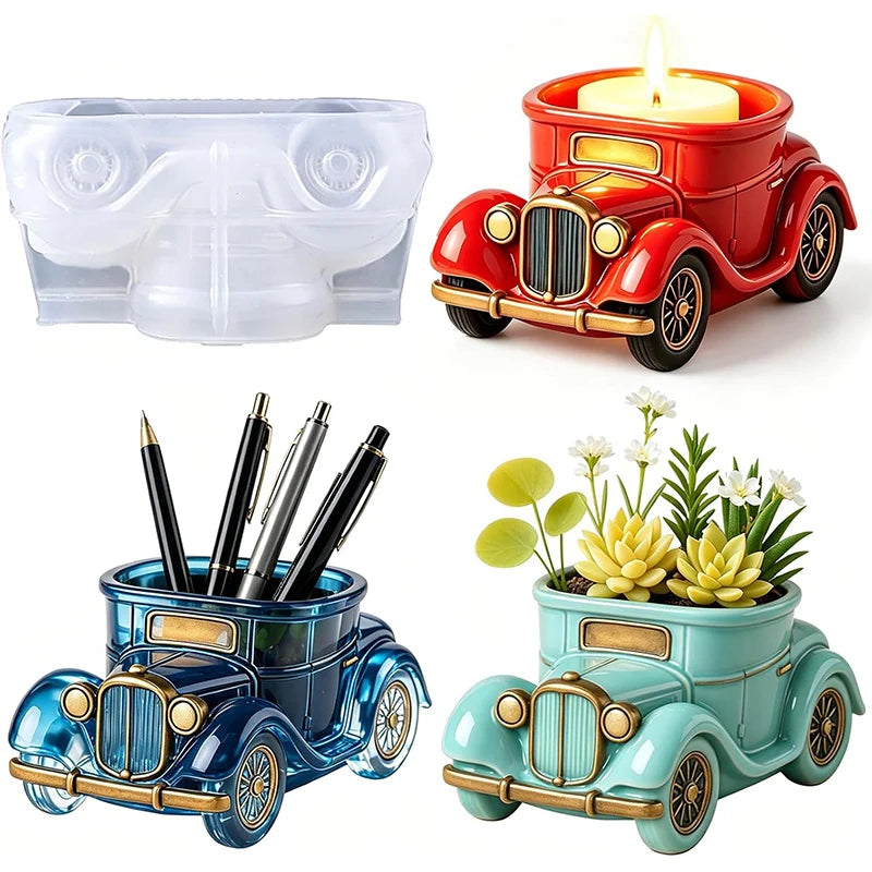 3D Vintage Bus Car Succulent Pot Silicone Mold DIY Succulent Planter Flower Pot Cement Plaster Pen Holder Candle Holder Mold Zpaxo
