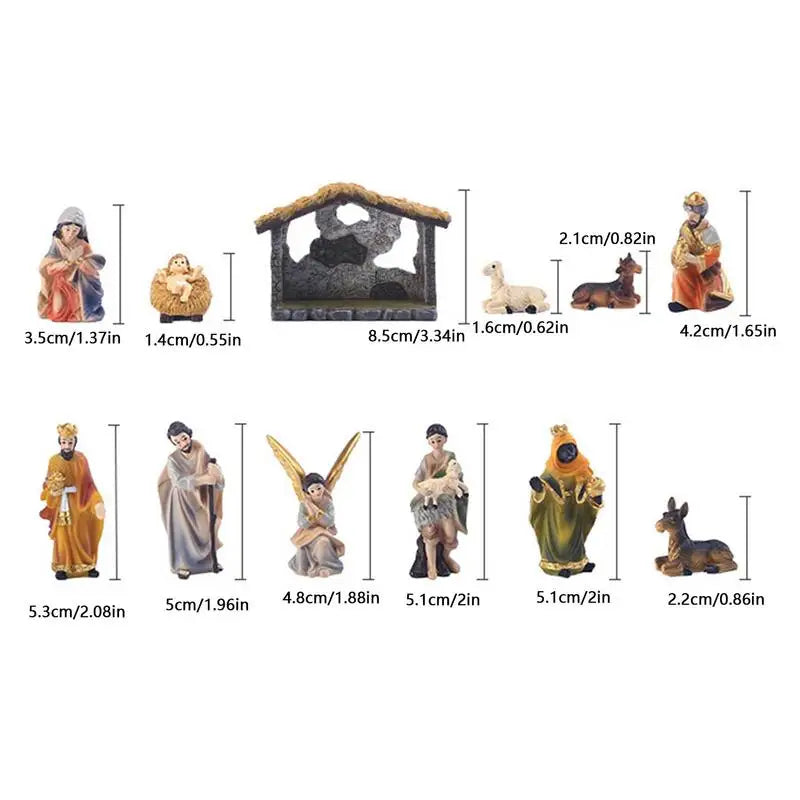 12pcs Christmas Manger Decorations Set Nativity Scene Set Resin Tabletop Nativity Set Resin Nativity Figurines Home Living Room Zpaxo