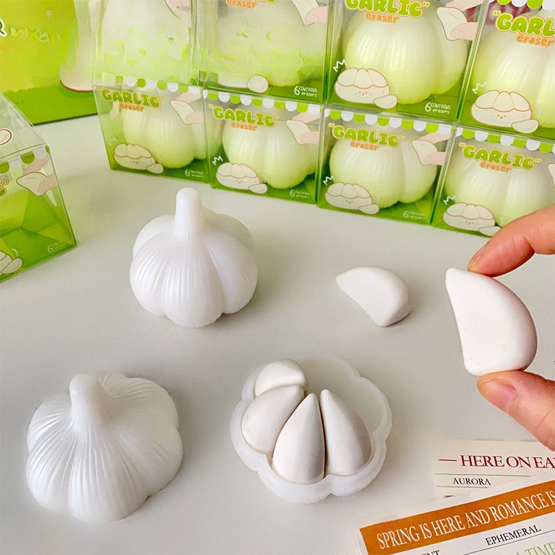 Cute Garlic Shaped Eraser Detachable Mini Clove Pencil Erasers